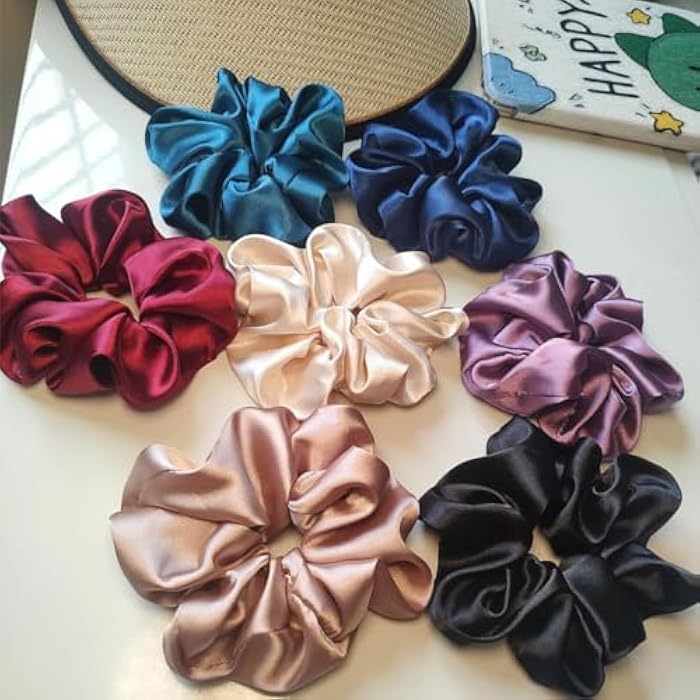 Silk Hair Scrunchies Large Size Satin Scrunchies Soft Hair Ties for Curly and Thick Hair, Prevent Shedding and Frizz, 2 Pack* - Image 1